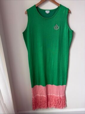 Ivy Storehouse Alpha Kappa Alpha Green Sleeveless Dress w/Pink Fringe Size XL